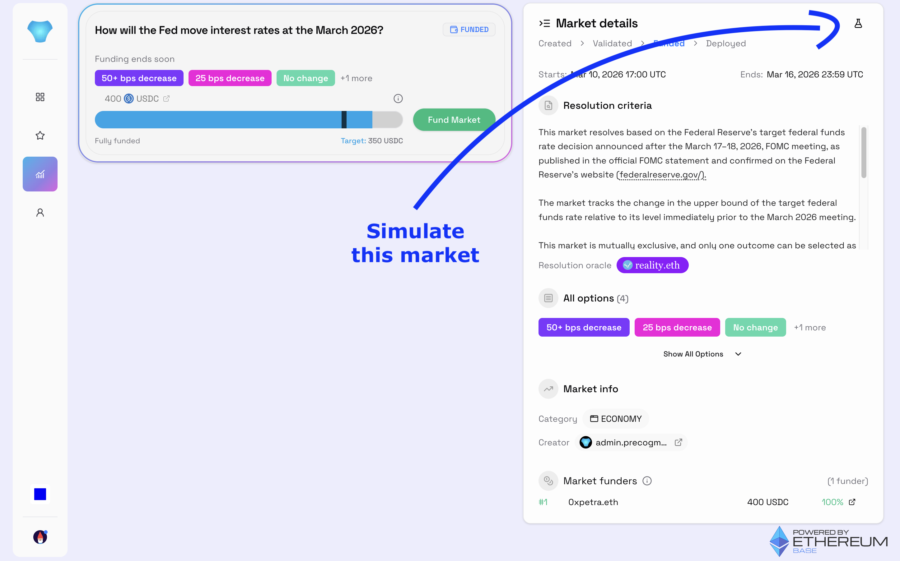 Simulate market button on market detail panel.